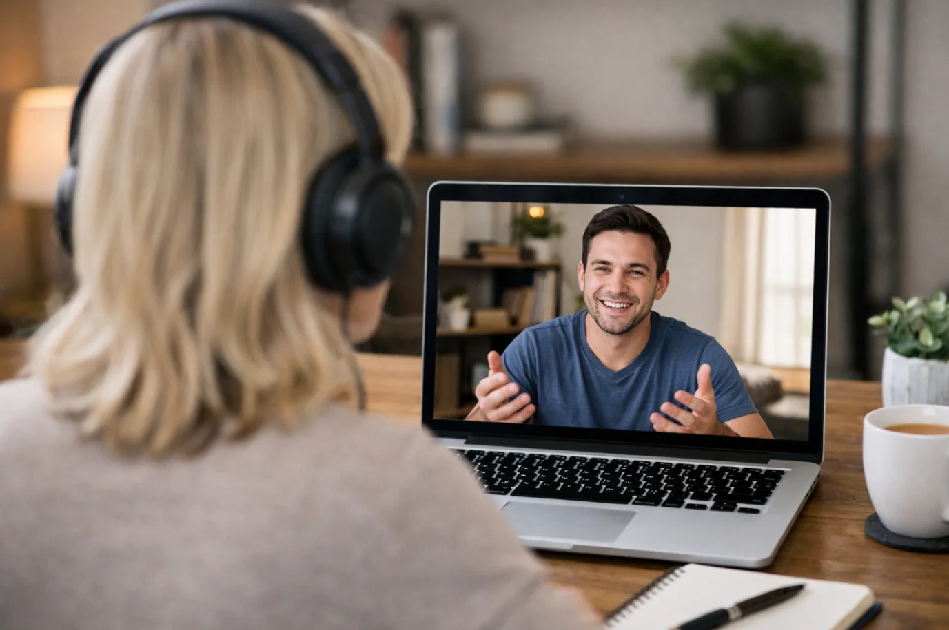 A coach and a client in a one-to-one online video call