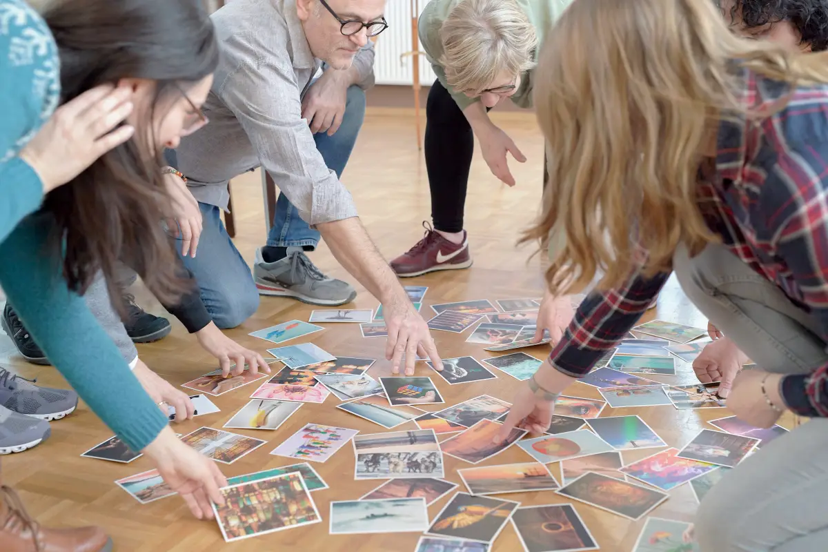 A group working through a system together in a workshop